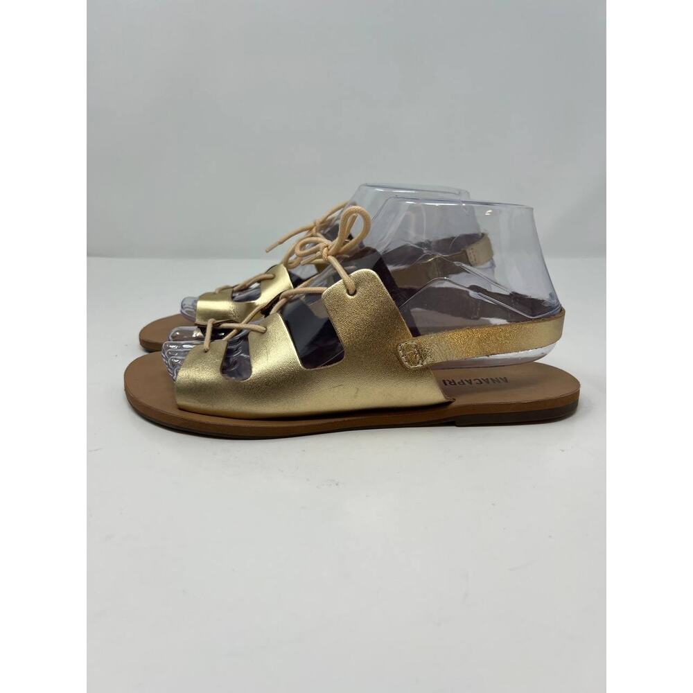 Ana Capri Women's Gladiator Metallic Gold Sandals Flats Size 37 US 6.5 - Picture 2 of 13